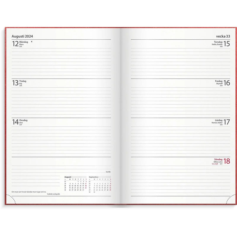 Almanacka 1087 Diary calendar red synthetic leather bound 2024