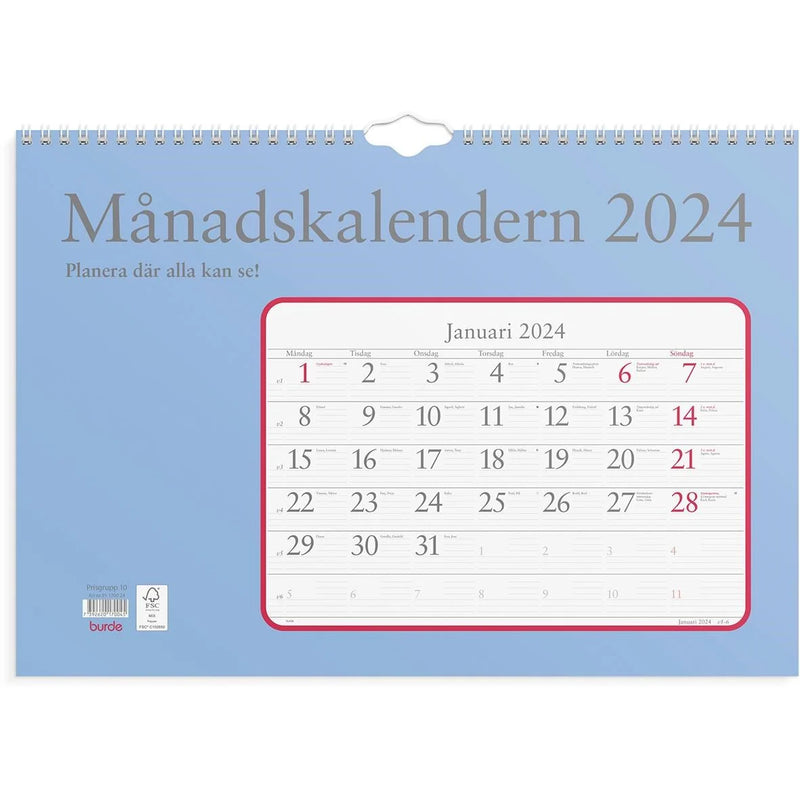 Väggkalender 1700 Månadskalendern 2024