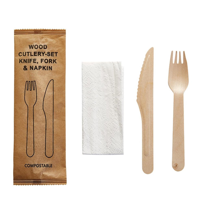 Cutlery bag Duni Knife, fork waxed wood w brown napkin 125pcs/pack