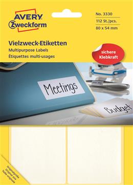 Märketikett Avery Permanent 3330 vit 80x54mm 